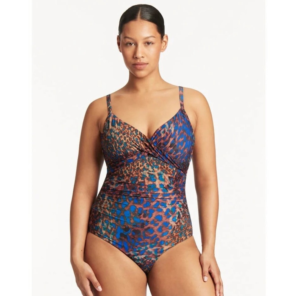 Sea Level Hunter Twist Front DD-E Cup One Piece Swimsuit - Blue Size 4 NWT